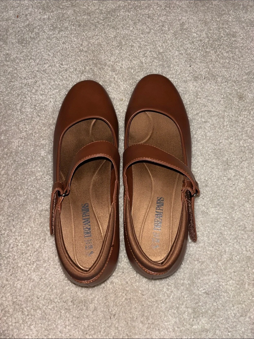 Dream Pairs Tan Mary Jane Flats with Adjustable Strap